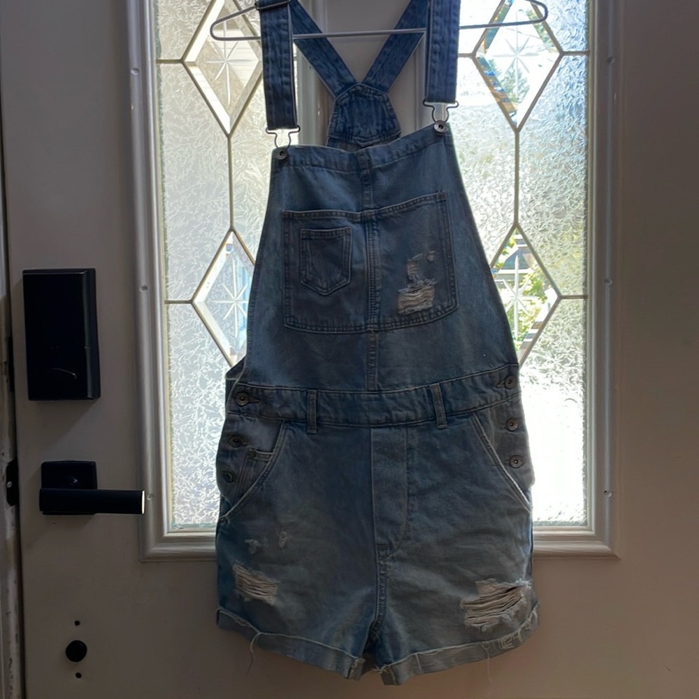 Denim Short Overalls - Light Blue Women's Jumpsuit